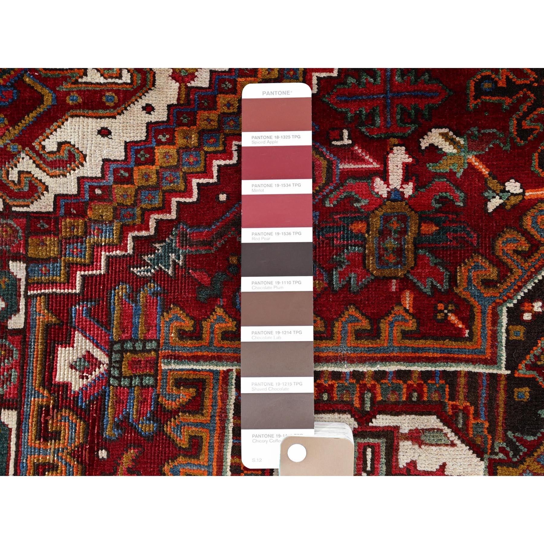 Lana Merlot Red Rustic Look Evenly Worn Wool Hand Knots Rugs Vintage Persian Heriz in vendita