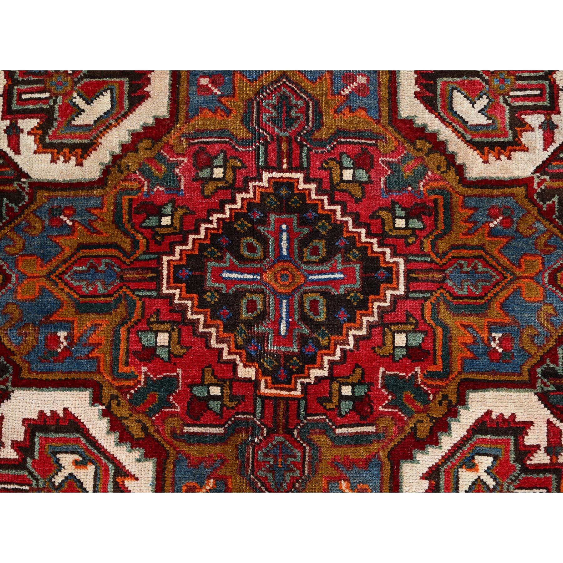 Merlot Red Rustic Look Evenly Worn Wool Hand Knotted Vintage Persian Heriz Rug For Sale 3