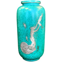 "Mermaid and Nautilus, " Tall, Elaborate Art Deco Vase by Gustavsberg