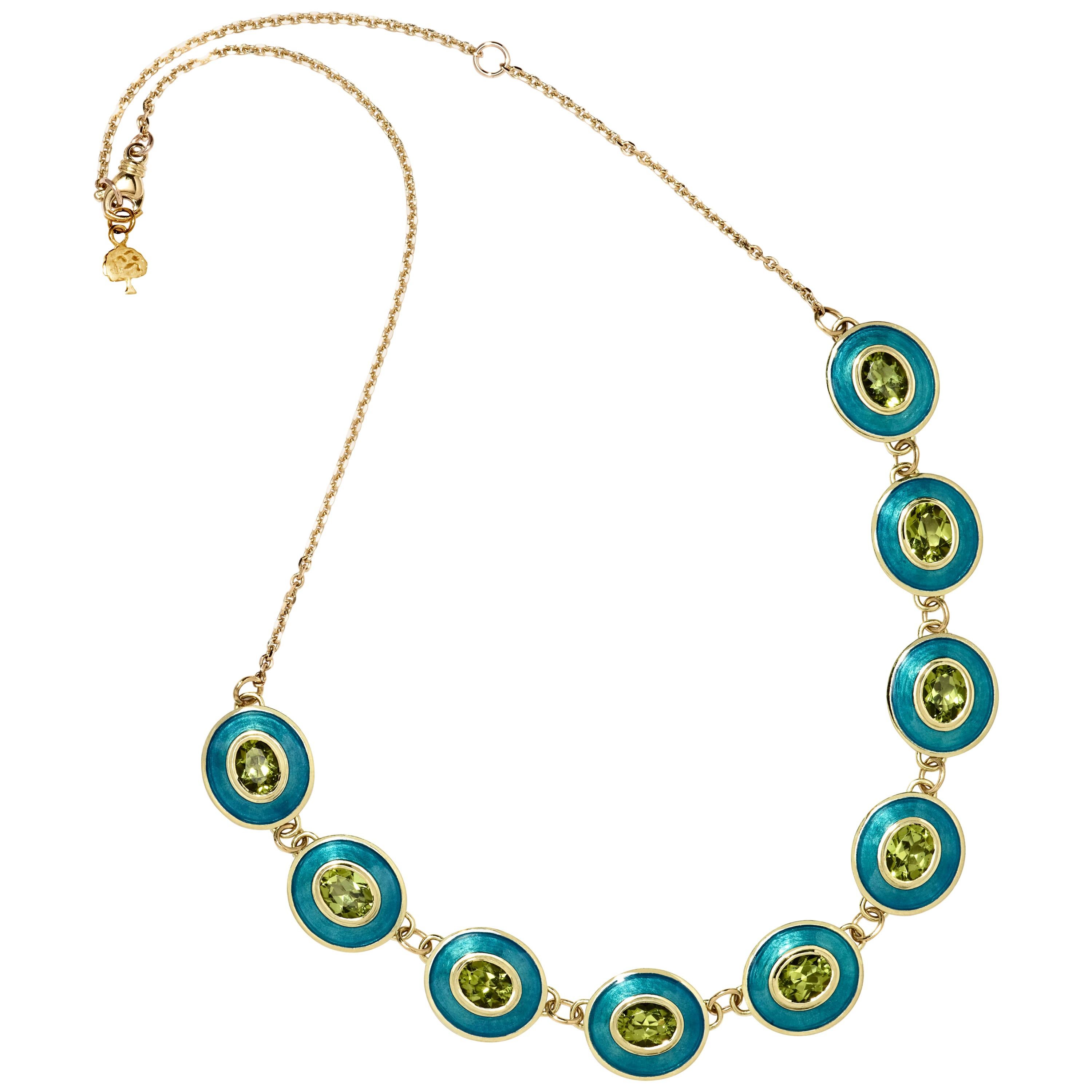 Meerjungfrau Aurora Halskette mit Peridot Vitreous Hot Emaille 18 Karat Gelbgold im Angebot