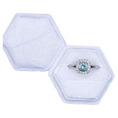Mermaid color blue moissanite engagement ring 18KT white gold VS diamonds
