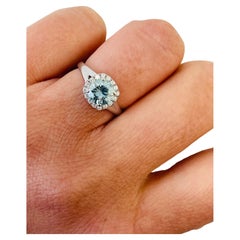 Mermaid color blue moissanite engagement ring 18KT white gold VS diamonds