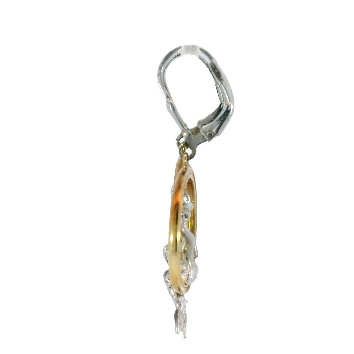 Mermaid Drop Earrings 14K and Silver Yellow Gold Art Nouveau Style For Sale 1