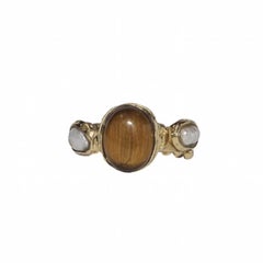 Mermaid Eye of Tiger Ring in 18k Gold with River Pearls