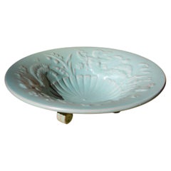 Mermaid Glazed Stoneware Swedish Grace Footed Bowl by Anna-Lisa Thomson