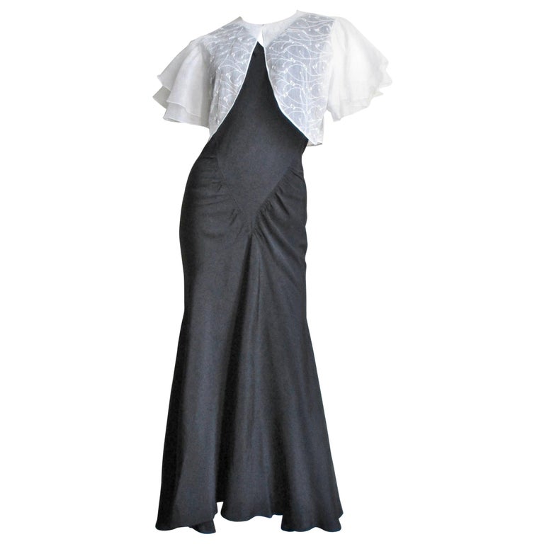 Mermaid Romantic Gothic 1930s Gown and Broiderie Anglaise Jacket