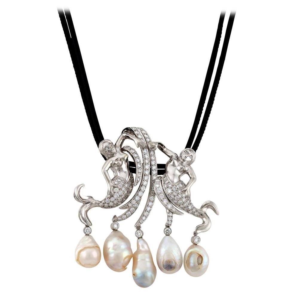 Mermaid Guardians of the Ming Dynasty Pearls Pendant by John Landrum Bryant For Sale