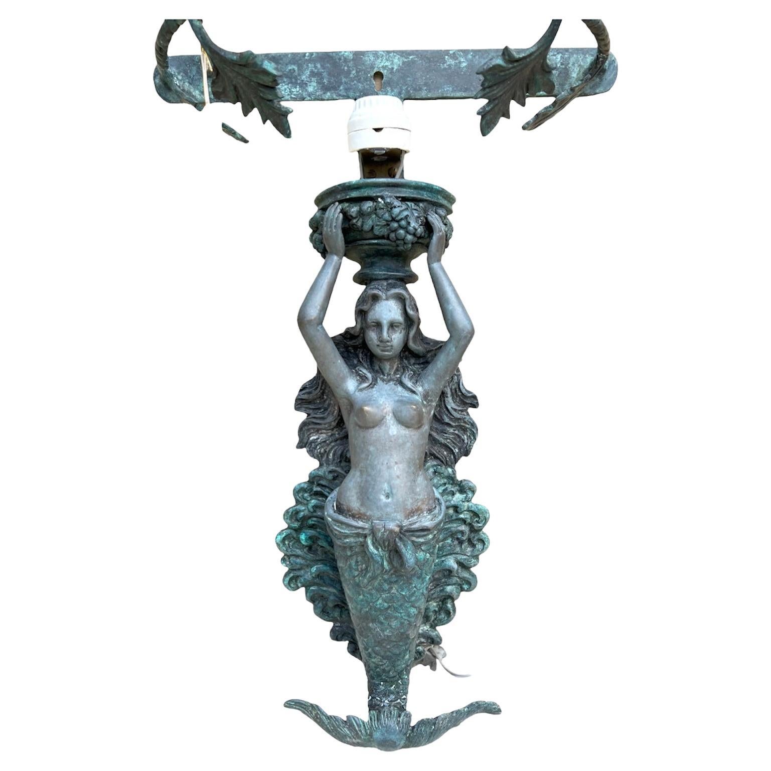 Beautiful piece, the patina is warm elegance, it had an original price for over 12k with no other info.
Great for outdoor Foyer on a large scale entry or hallways indoor or out. It is missing a clam glass but could be used with our out or fun