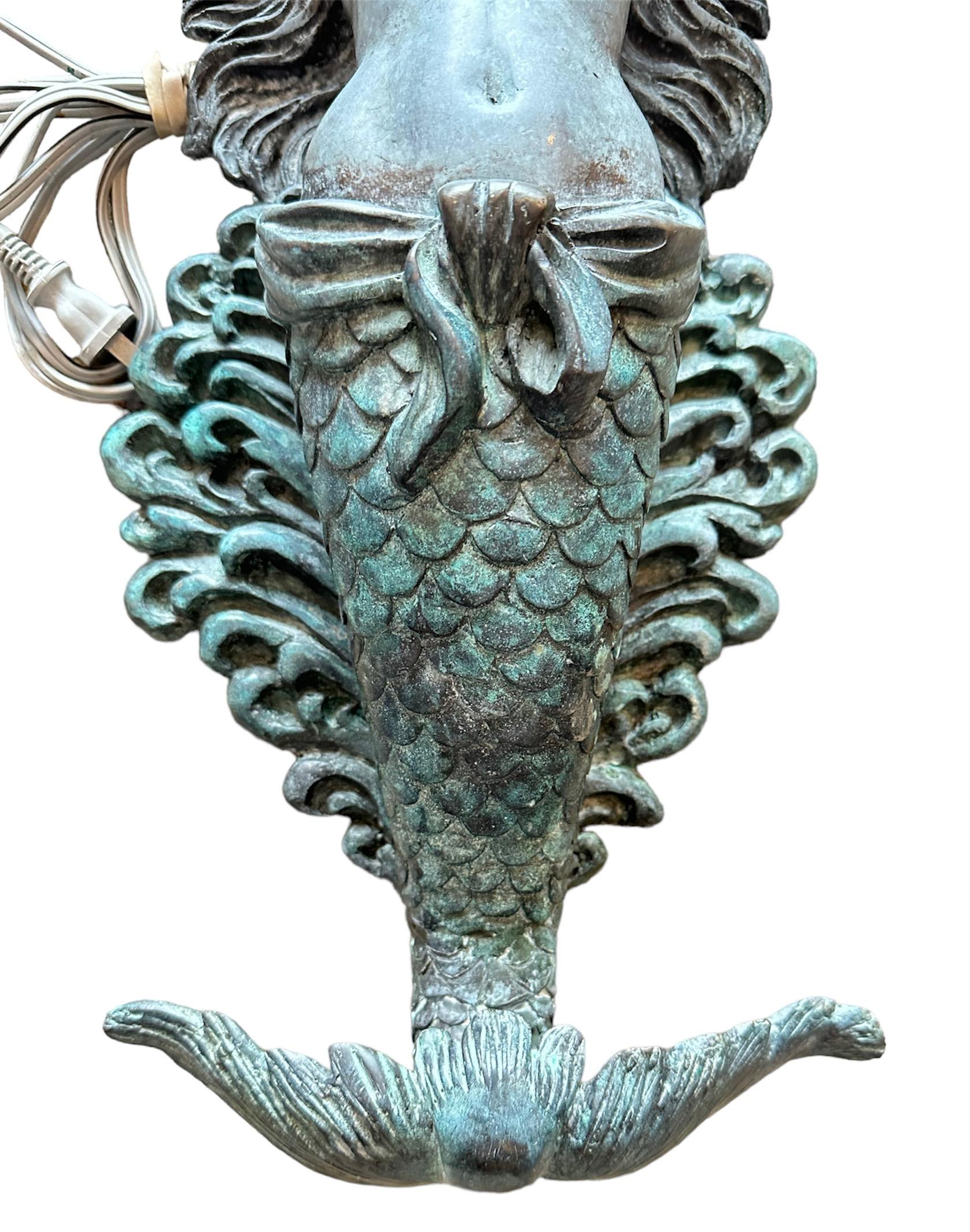 American Mermaid of the Sea Beautifully Patina on Bronze Sconce