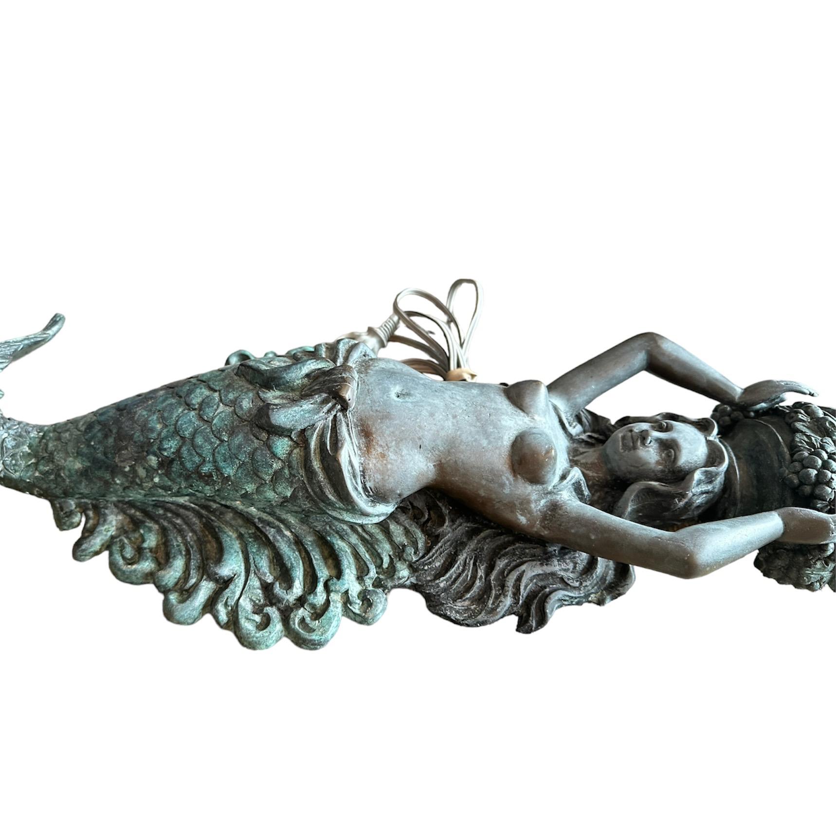 Mermaid of the Sea Beautifully Patina on Bronze Sconce In Good Condition In Jupiter, FL