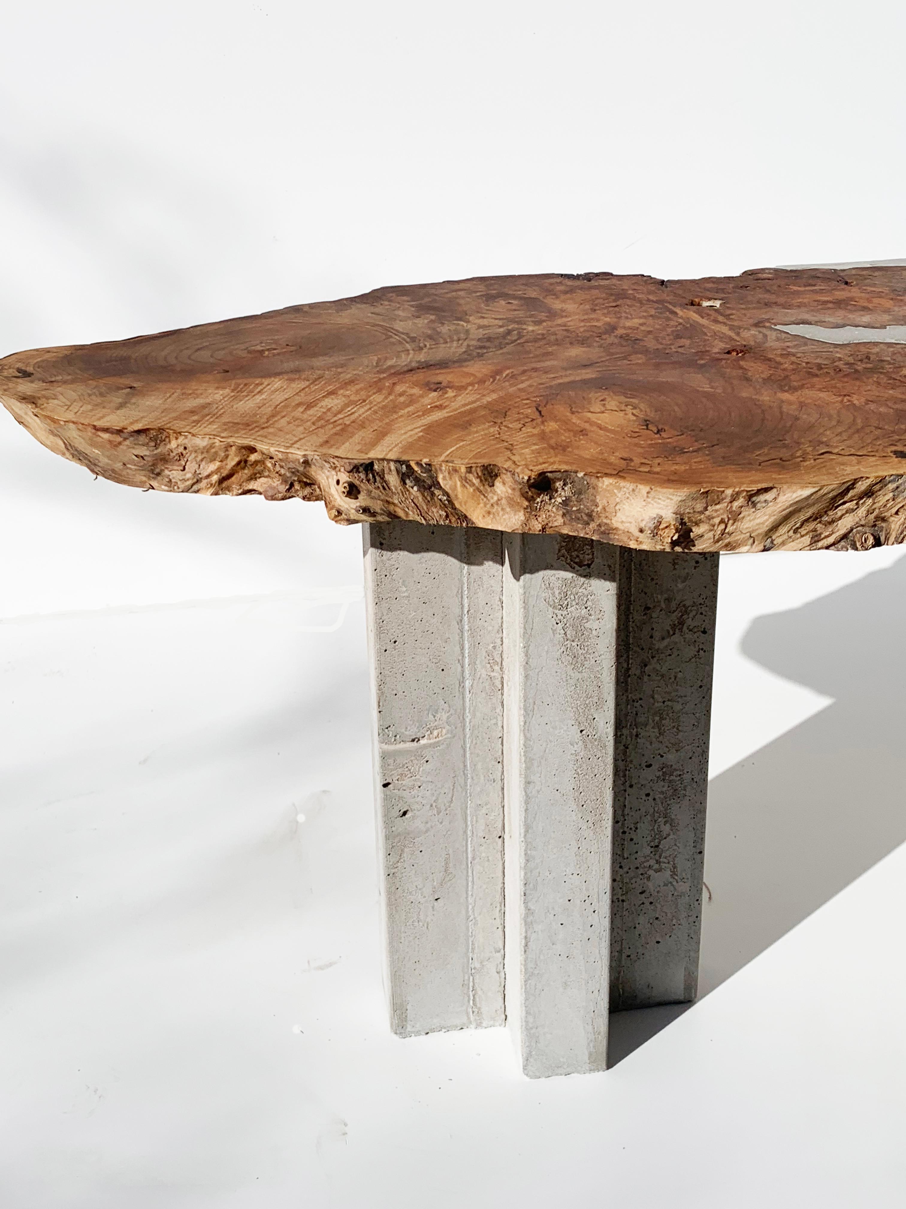Modern Mermaid Princess Side Table, Maple Burl + Concrete. Teasdale Design Studio For Sale