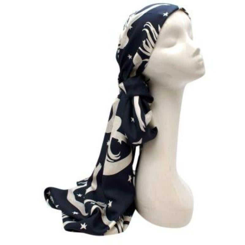Mermaid Print Navy Silk Headscarf In Excellent Condition For Sale In London, GB