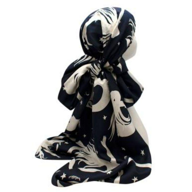 Women's Mermaid Print Navy Silk Headscarf For Sale