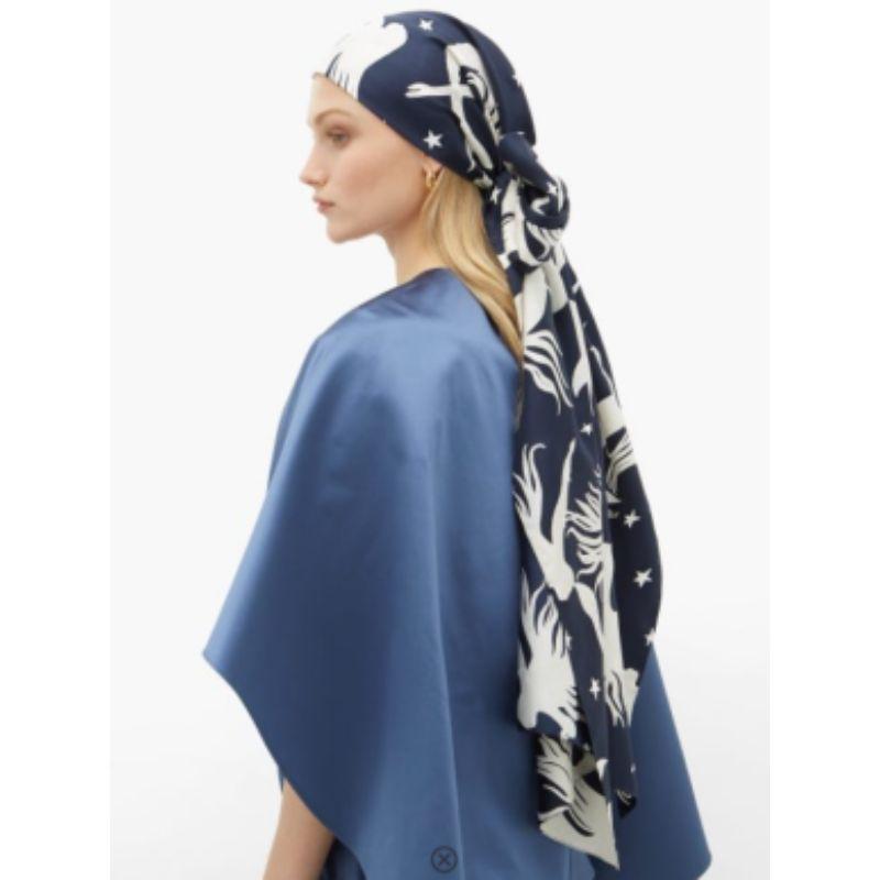 Mermaid Print Navy Silk Headscarf For Sale 1