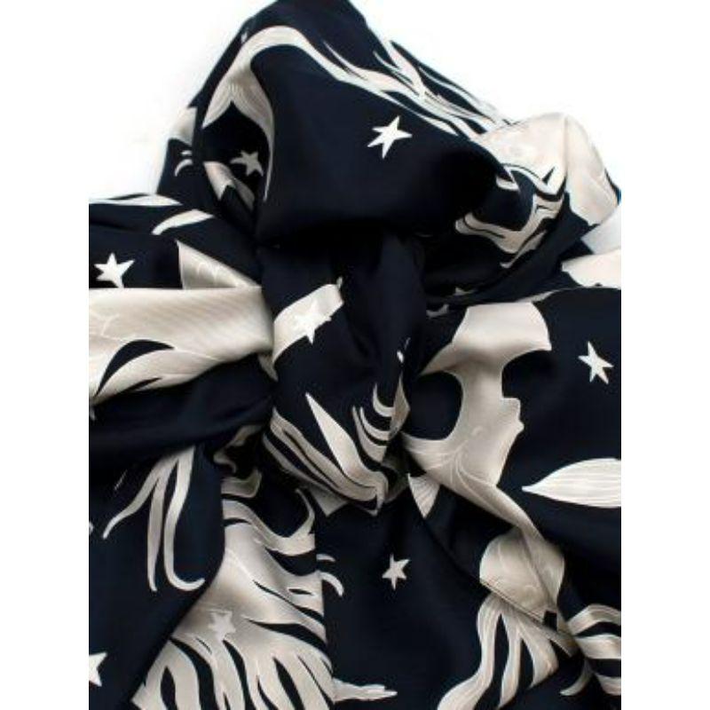 Mermaid Print Navy Silk Headscarf For Sale 2