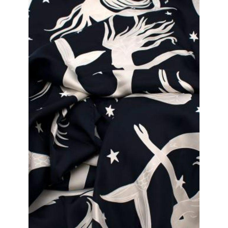 Mermaid Print Navy Silk Headscarf For Sale 4