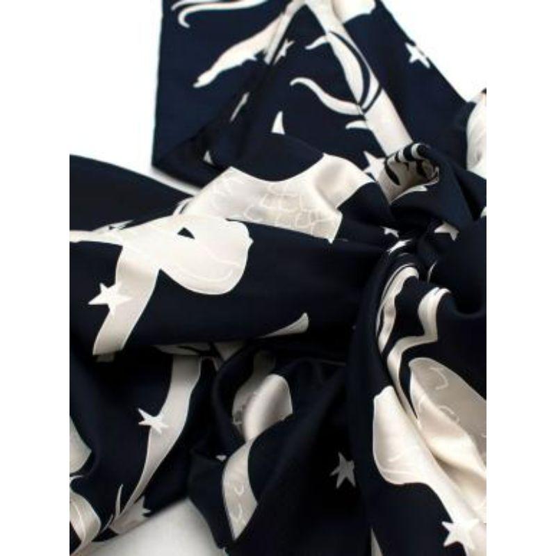 Mermaid Print Navy Silk Headscarf For Sale 5