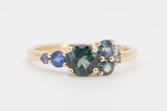 Mermaid Sapphire Cluster Ring 14K Gold Nigerian Montana R6504
