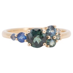 Mermaid Sapphire Cluster Ring 14K Gold Nigerian Montana R6504