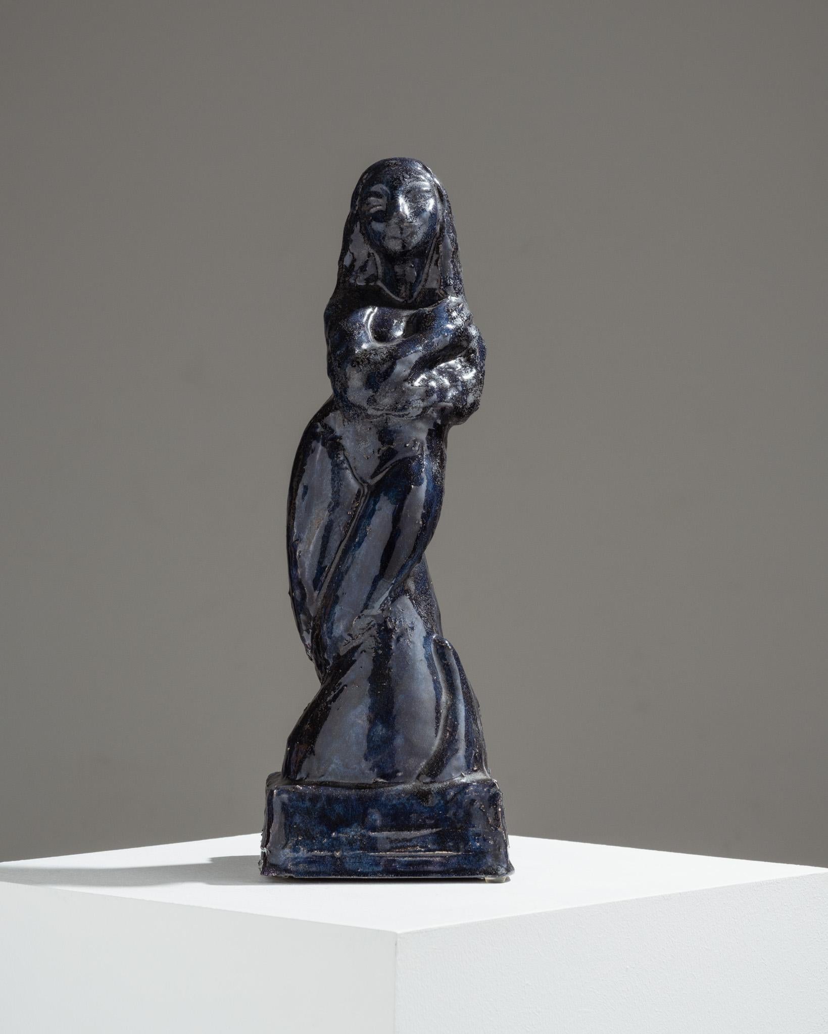Sculpture de sirène en céramique émaillée bleue, années 1920 en vente 2