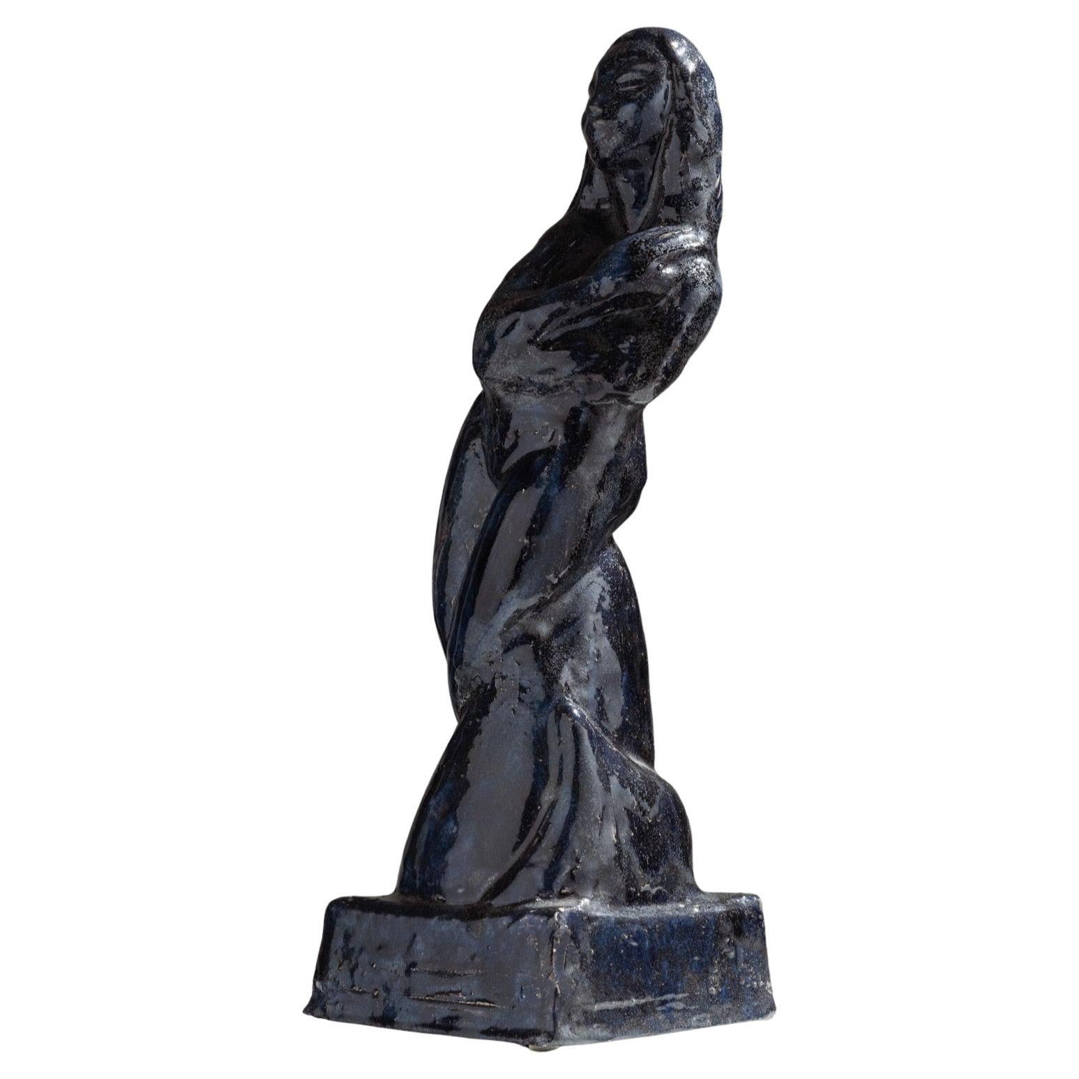 Sculpture de sirène en céramique émaillée bleue, années 1920 en vente