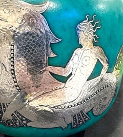 "Mermaid & Sea Dragon", Exceptional Art Deco Vase w/ Silver Overlay, Gustavsberg