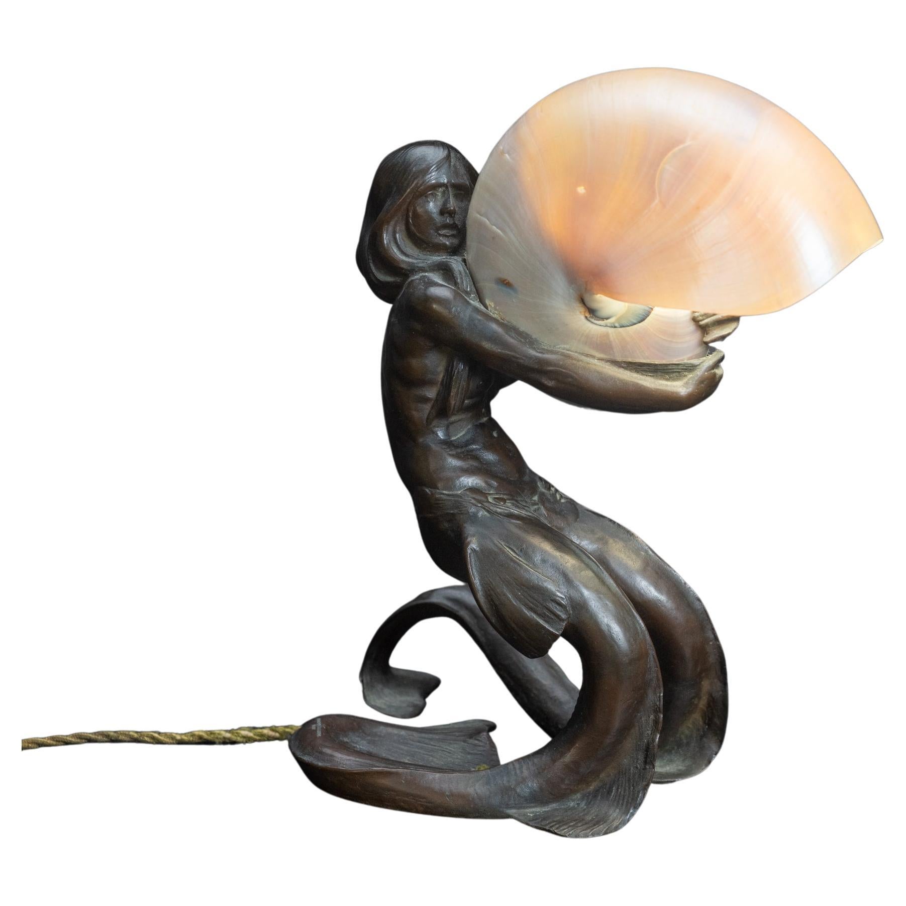 Secessionist Bronze Mermaid Shell Lamp by Gustav Gurschner and Johann Lotz Witwe For Sale