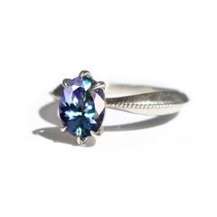 Mermaid Tanzanite Vintage Inspired Tapered 18 Karat White Gold Solitaire Ring