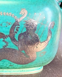 "Mermaid with Dragon Lyre, " Fabulous, Unique Art Deco Lidded Jar by Kåge