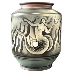 Vintage "Mermaids and Seahorses, " Fabulous Art Deco Vase/Jar by Rorstrand, Sweden