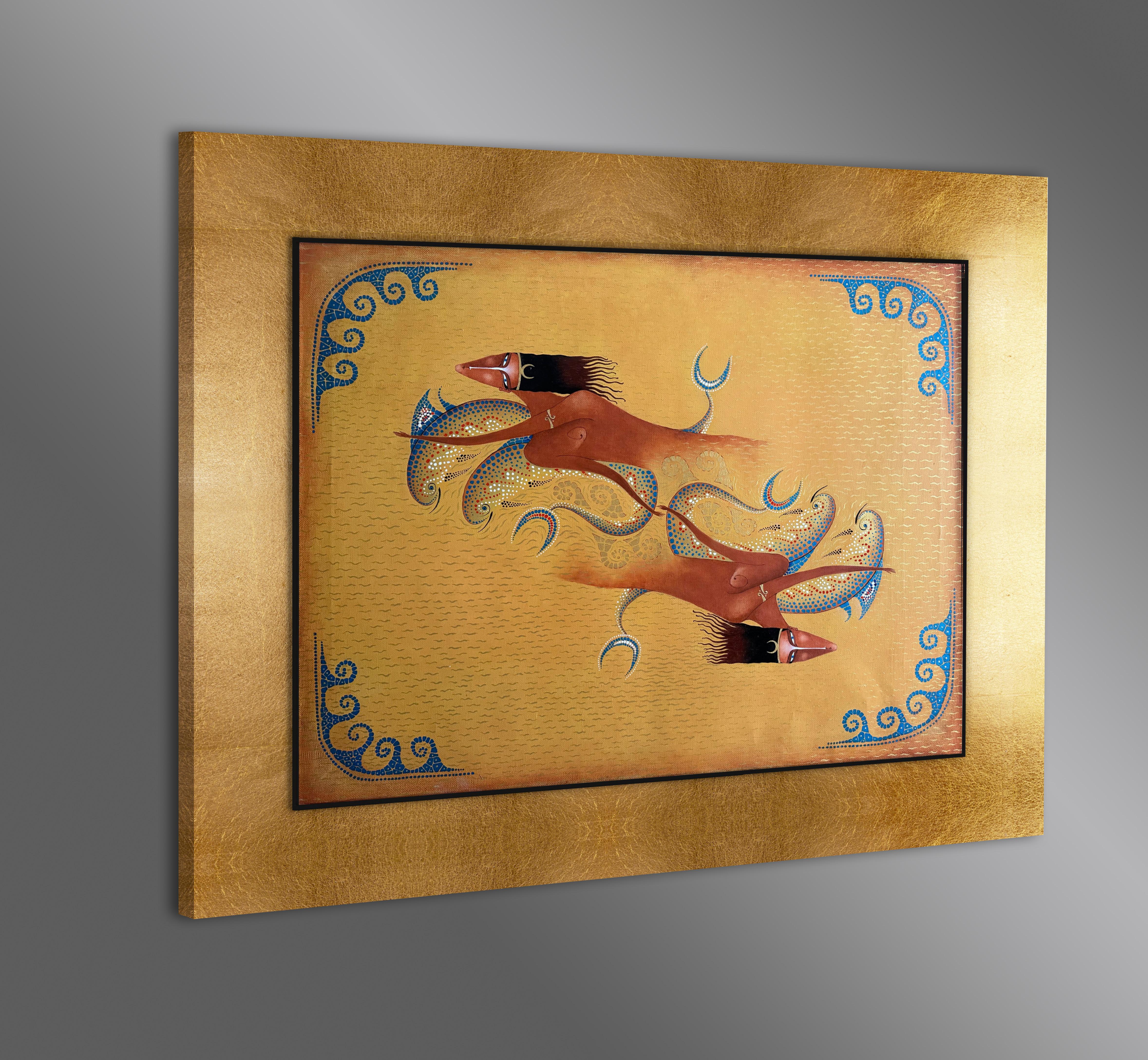 Óleo Contemporáneo sobre Lienzo Original  Pintura en pan de oro de madera, 