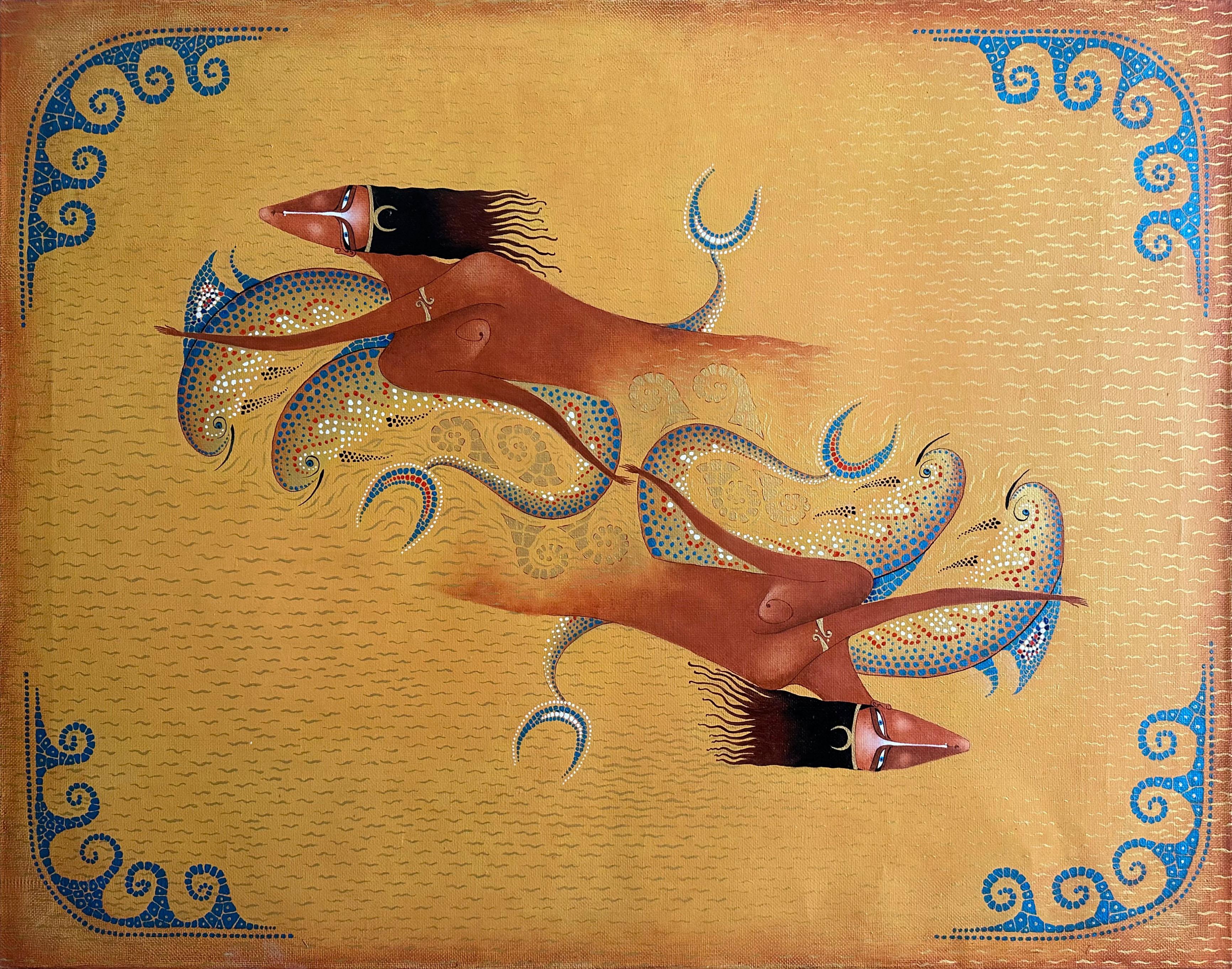 Óleo Contemporáneo sobre Lienzo Original  Pintura en pan de oro de madera, 
