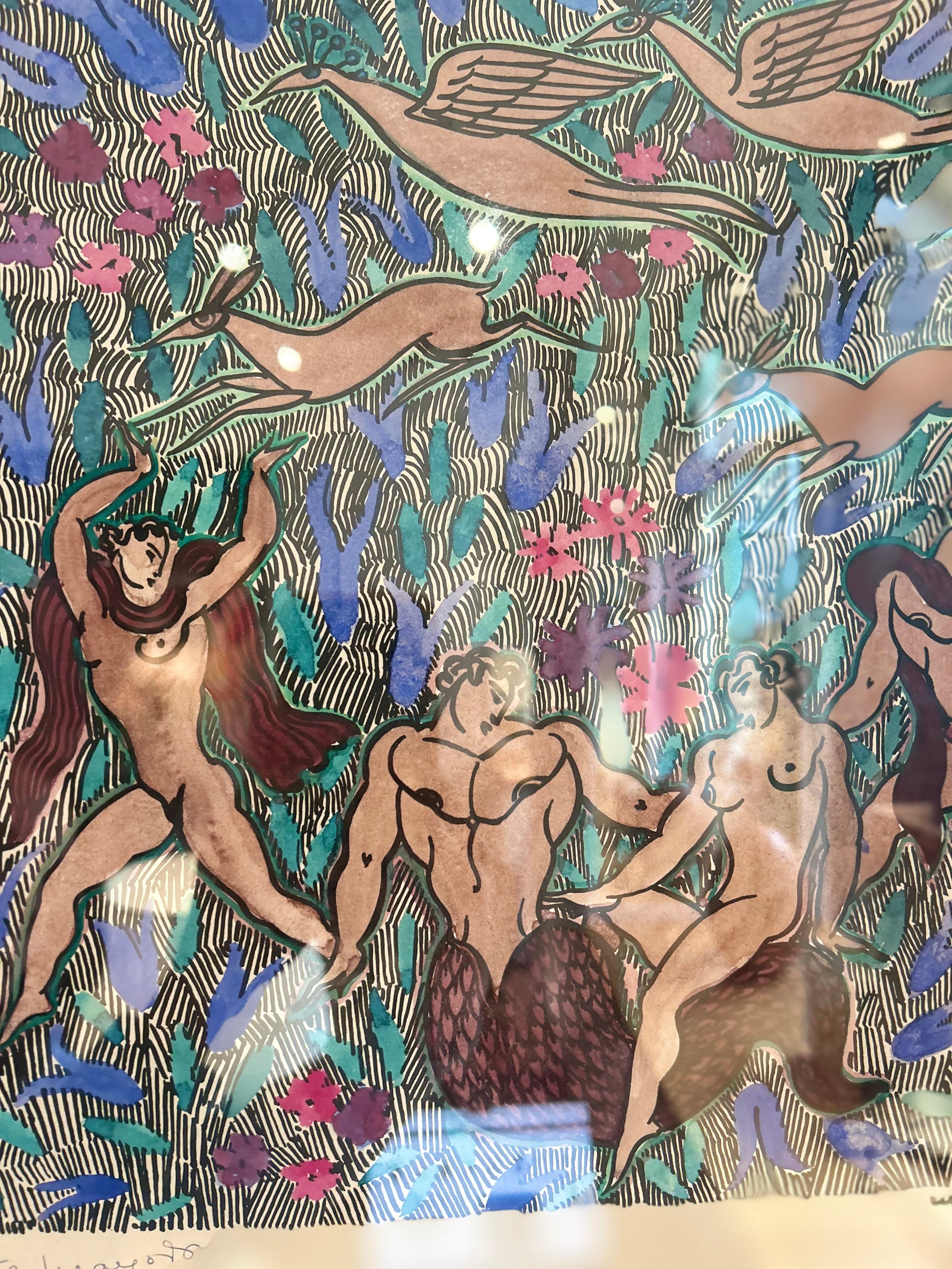 « Merman and Nudes in Paradise », Jean Mayodon, impression Art déco Excellent état - En vente à PARIS, FR