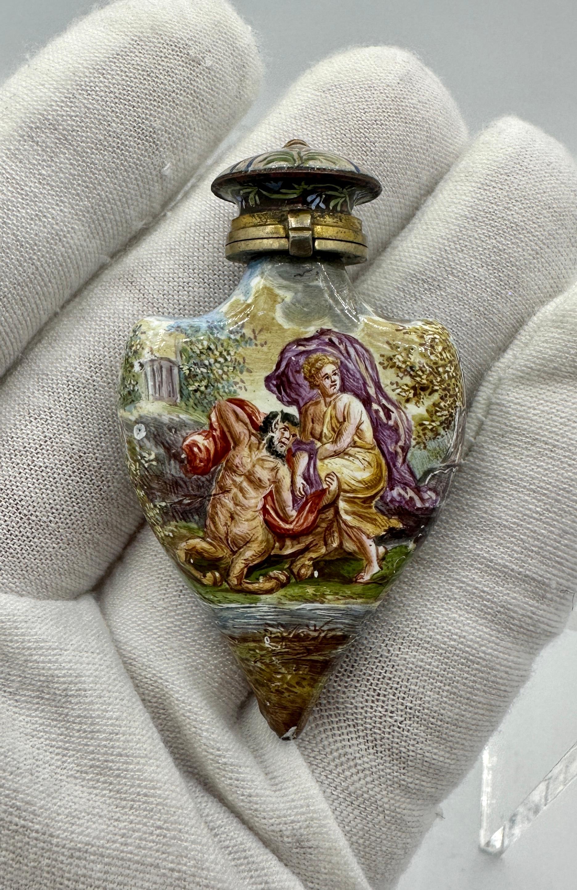 Women's or Men's Merman Centaur Goddess Maiden Mermaid Enamel Perfume Bottle Vinaigrette Antique For Sale