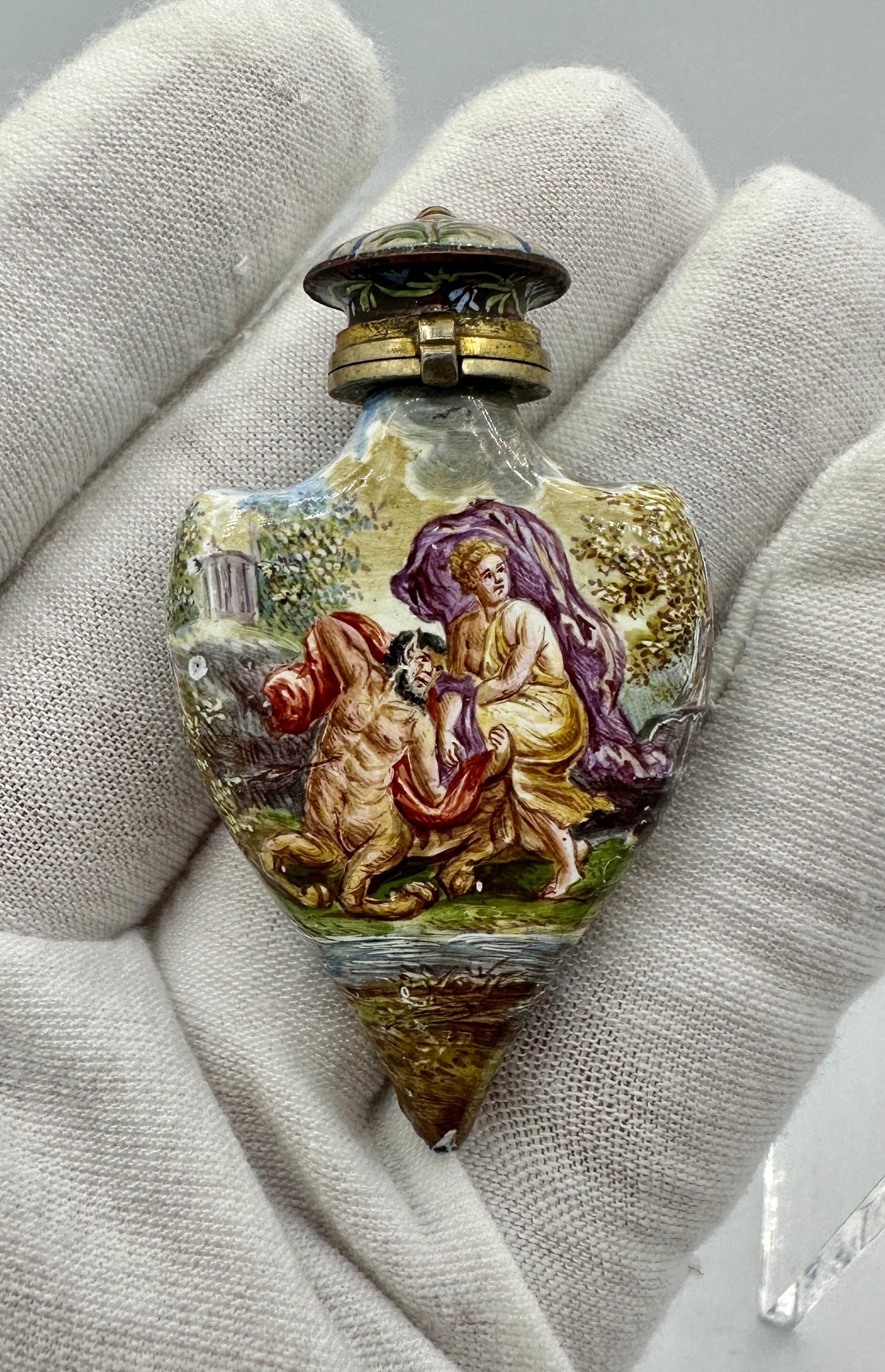 Merman Centaur Goddess Maiden Mermaid Enamel Perfume Bottle Vinaigrette Antique For Sale 1