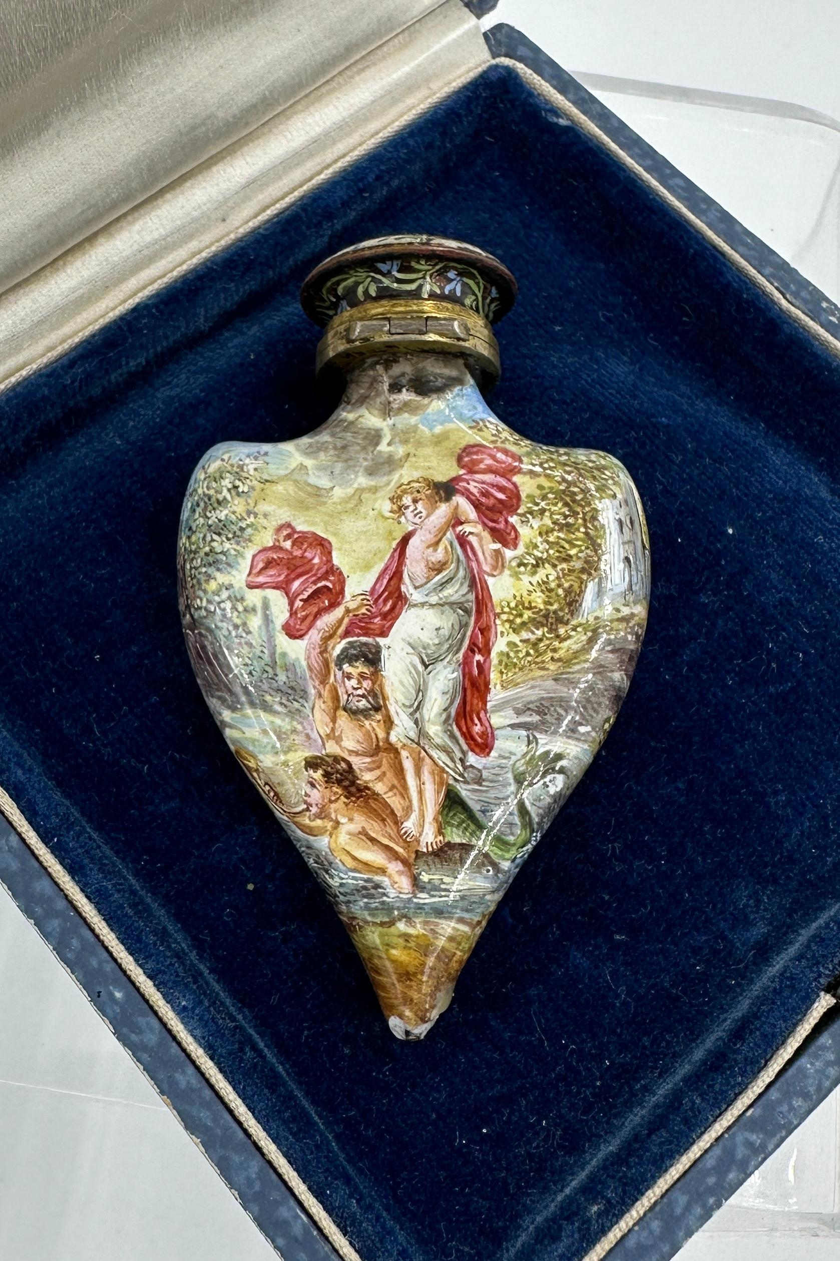 Merman Centaur Goddess Maiden Mermaid Enamel Perfume Bottle Vinaigrette Antique For Sale 2
