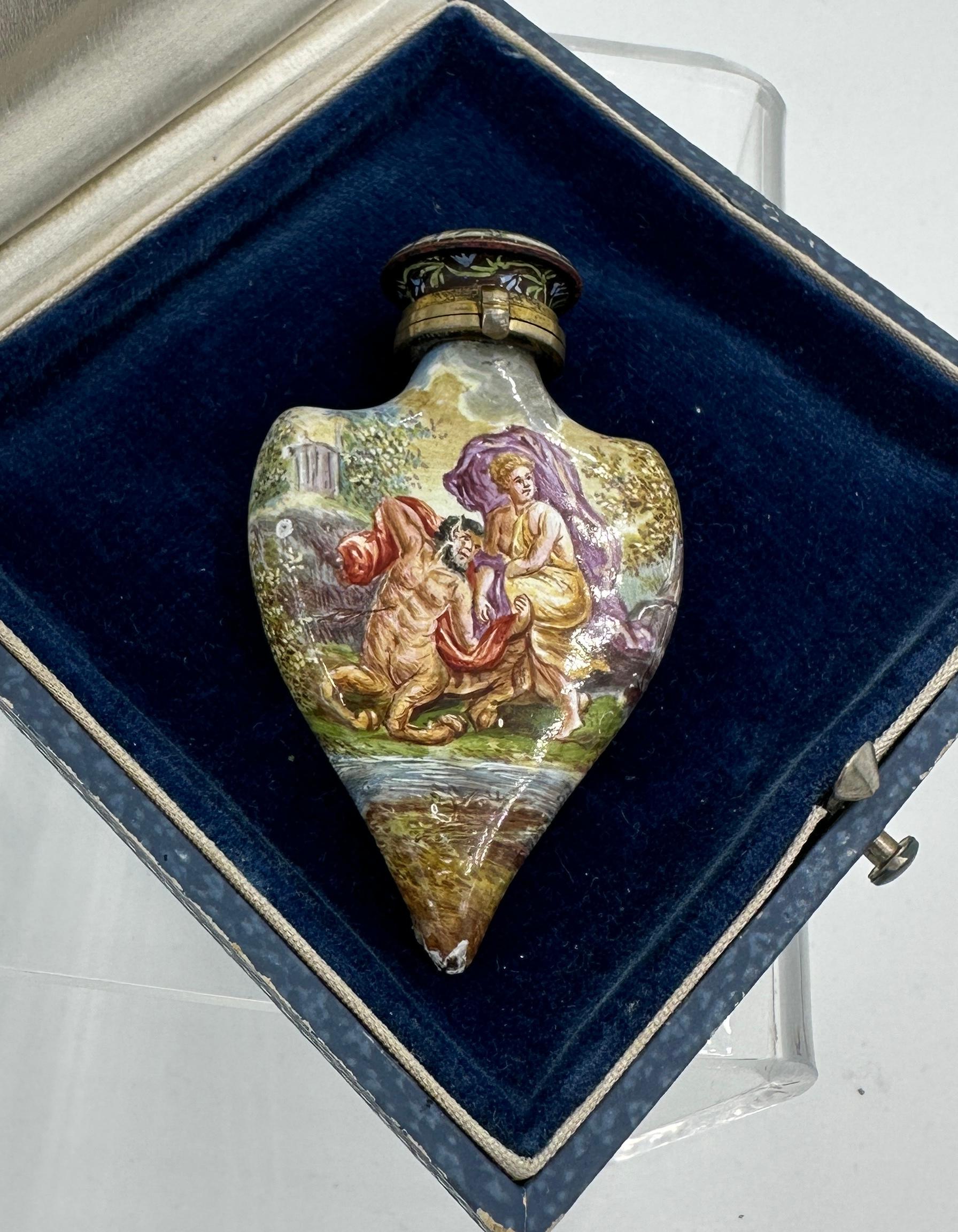 Merman Centaur Goddess Maiden Mermaid Enamel Perfume Bottle Vinaigrette Antique For Sale 3