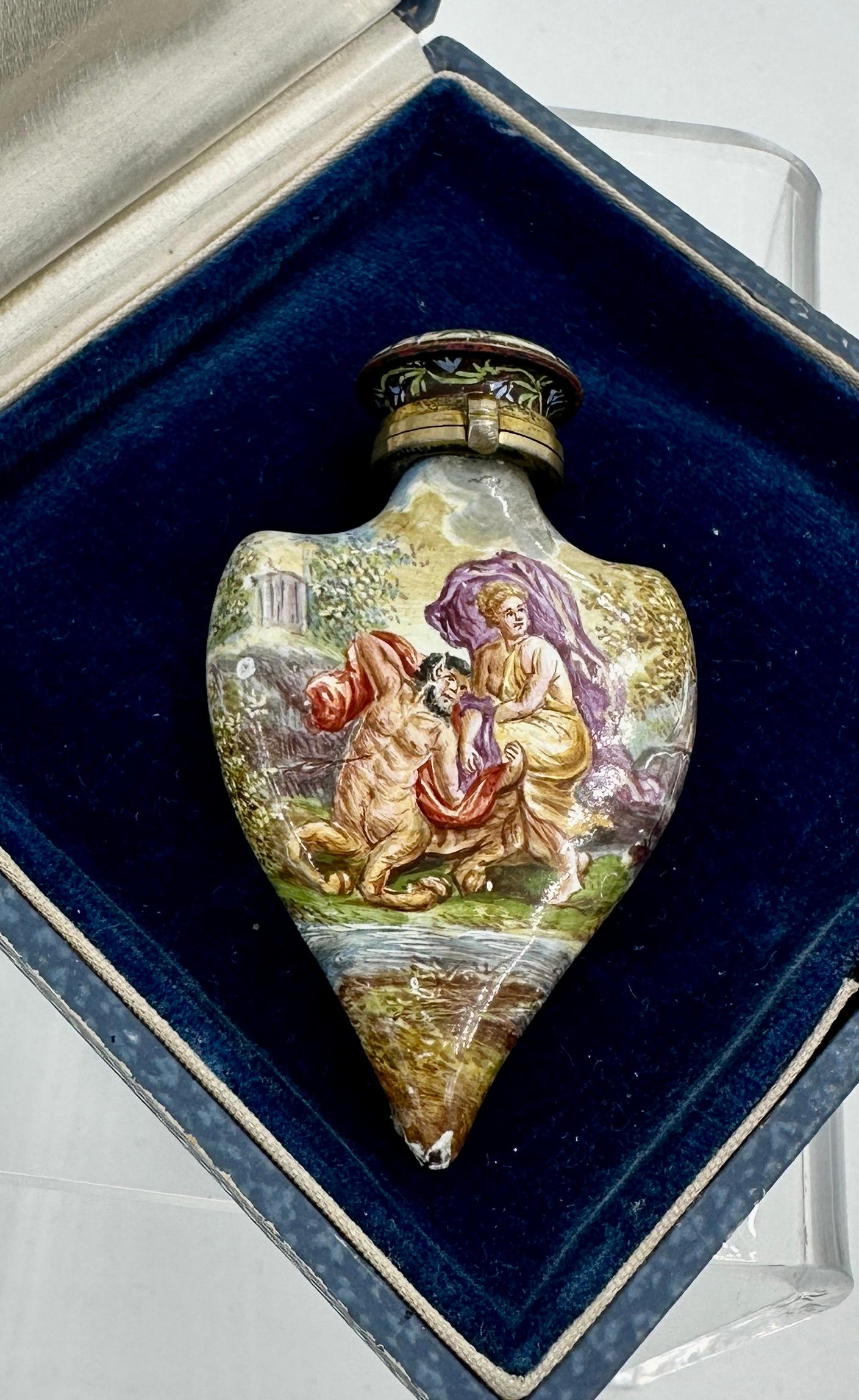 Merman Centaur Goddess Maiden Mermaid Enamel Perfume Bottle Vinaigrette Antique For Sale 4