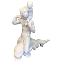 sculpture Art Déco de grande taille avec nu masculin:: rare:: "Merman Riding Dolphin"