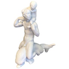 "Merman Riding Dolphin, " Rare, Large Art Deco Sculpture with Male Nude