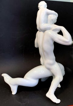 "Merman Riding Dolphin", Rare, Large Art Deco Sculpture with Male Nude