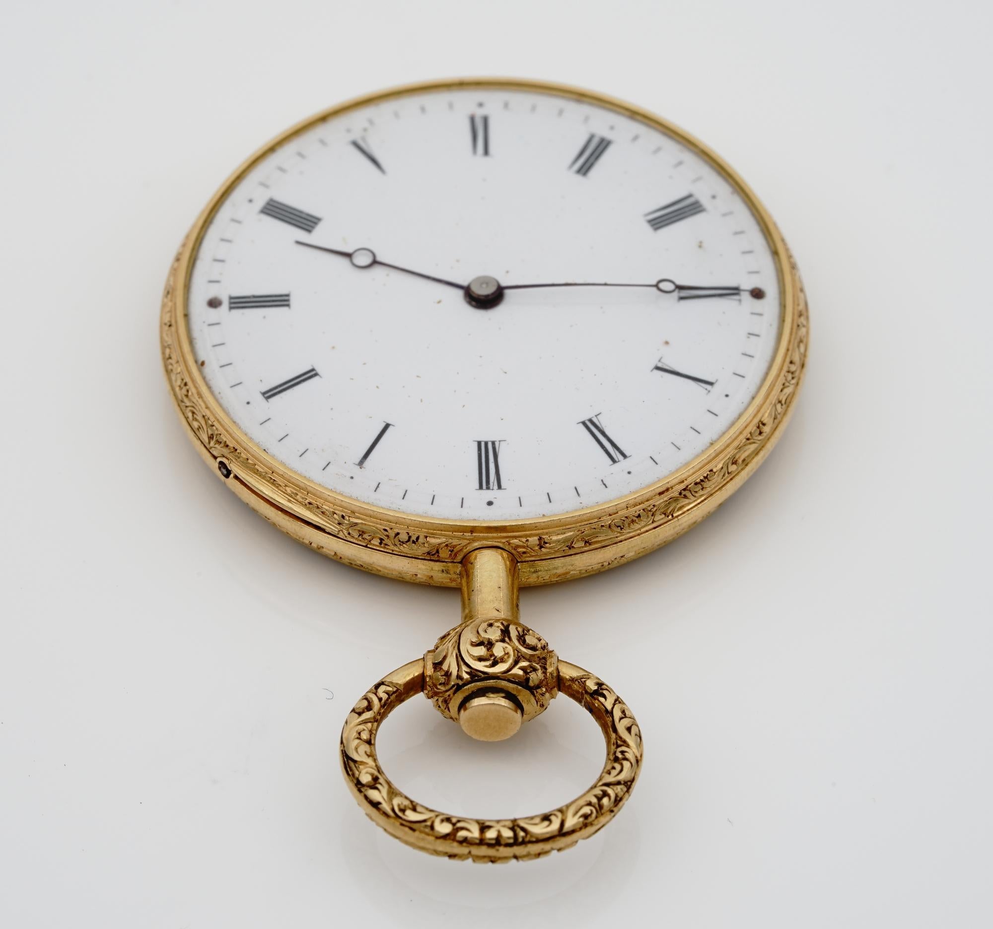 Victorian Mermod Freres Gold Pocket Watch Dog Enamel Miniature For Sale