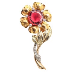 MERMOD JACCARD & CO. 1930 Brooch In 18Kt Gold Platinum Diamonds & Tourmaline