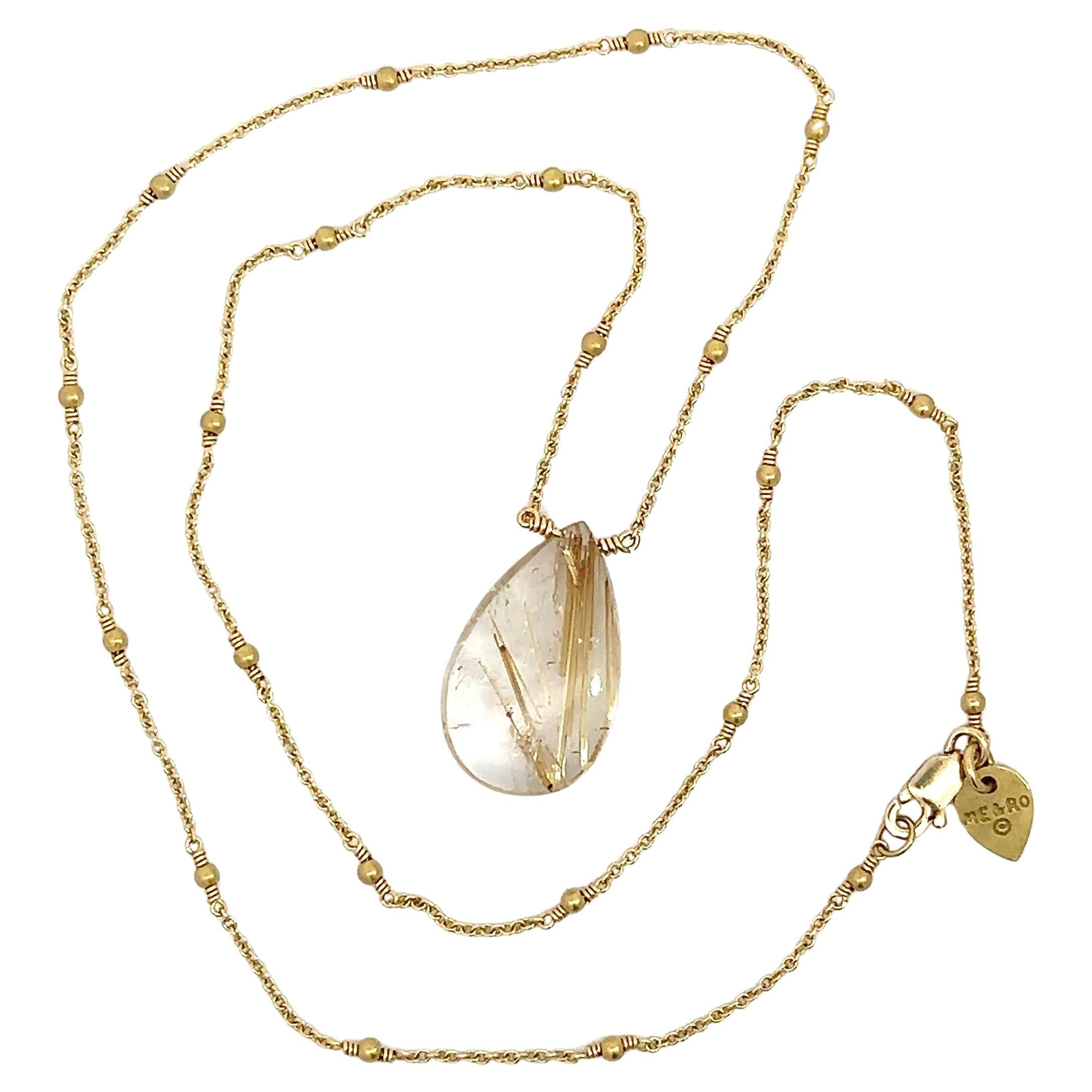 Moderno Me&Ro Collana con ciondolo grande in quarzo rutilato in oro giallo 18KT in vendita