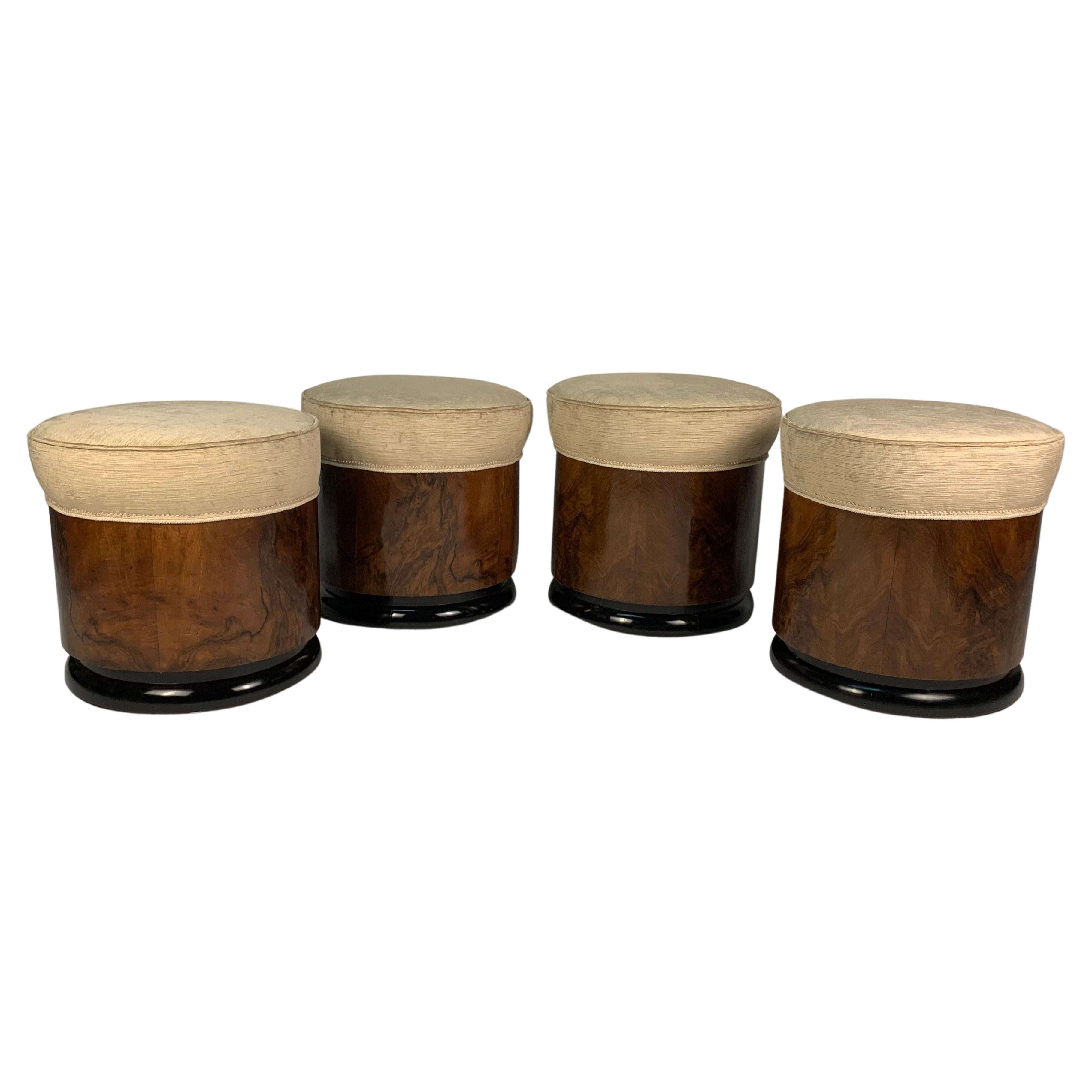 Meroni E Fossati Four Italian Mid Century Drum Shaped Velvet Seat Stools