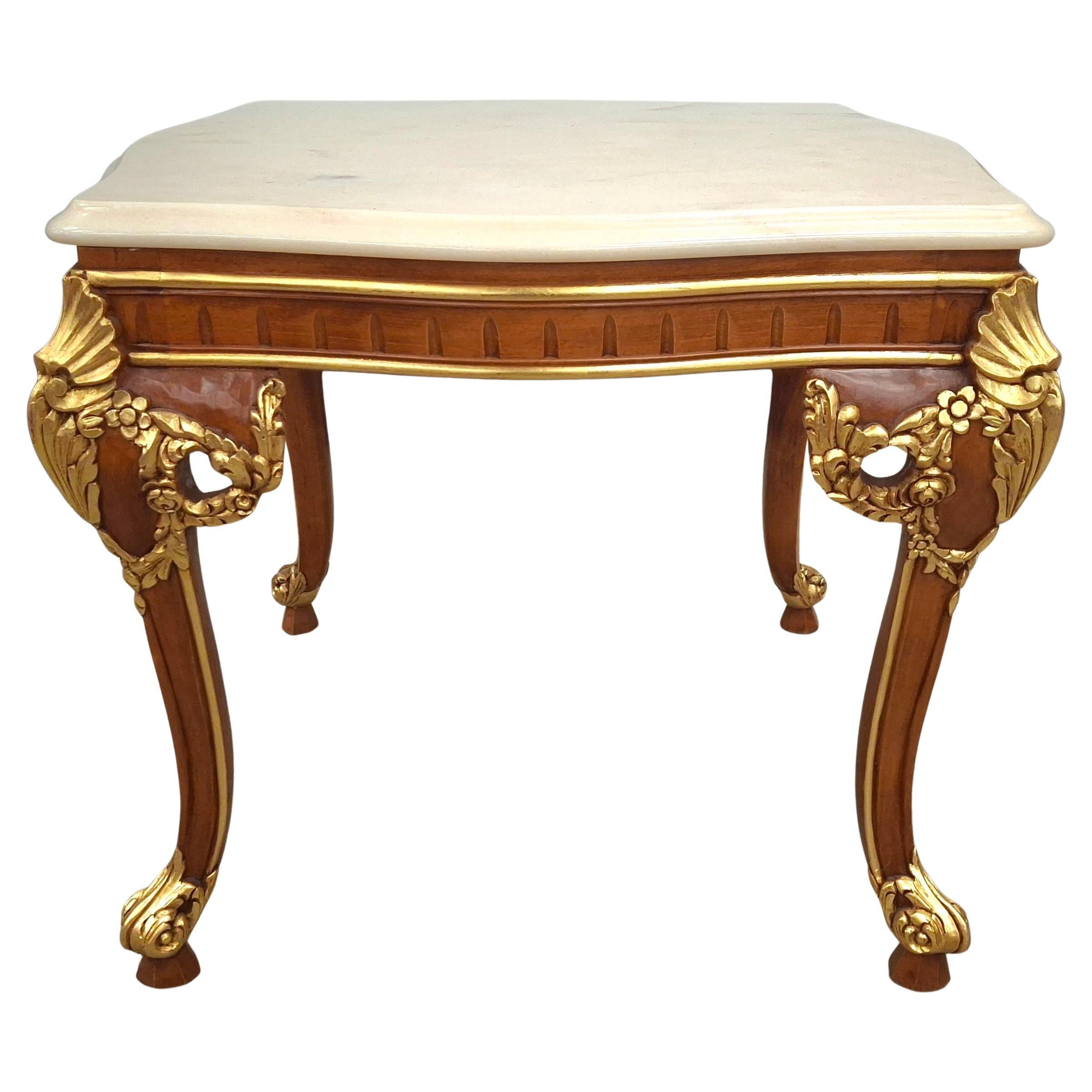 Meroni Francesco Louis XV Partial Gilt Mahogany and Marble Top Side Table