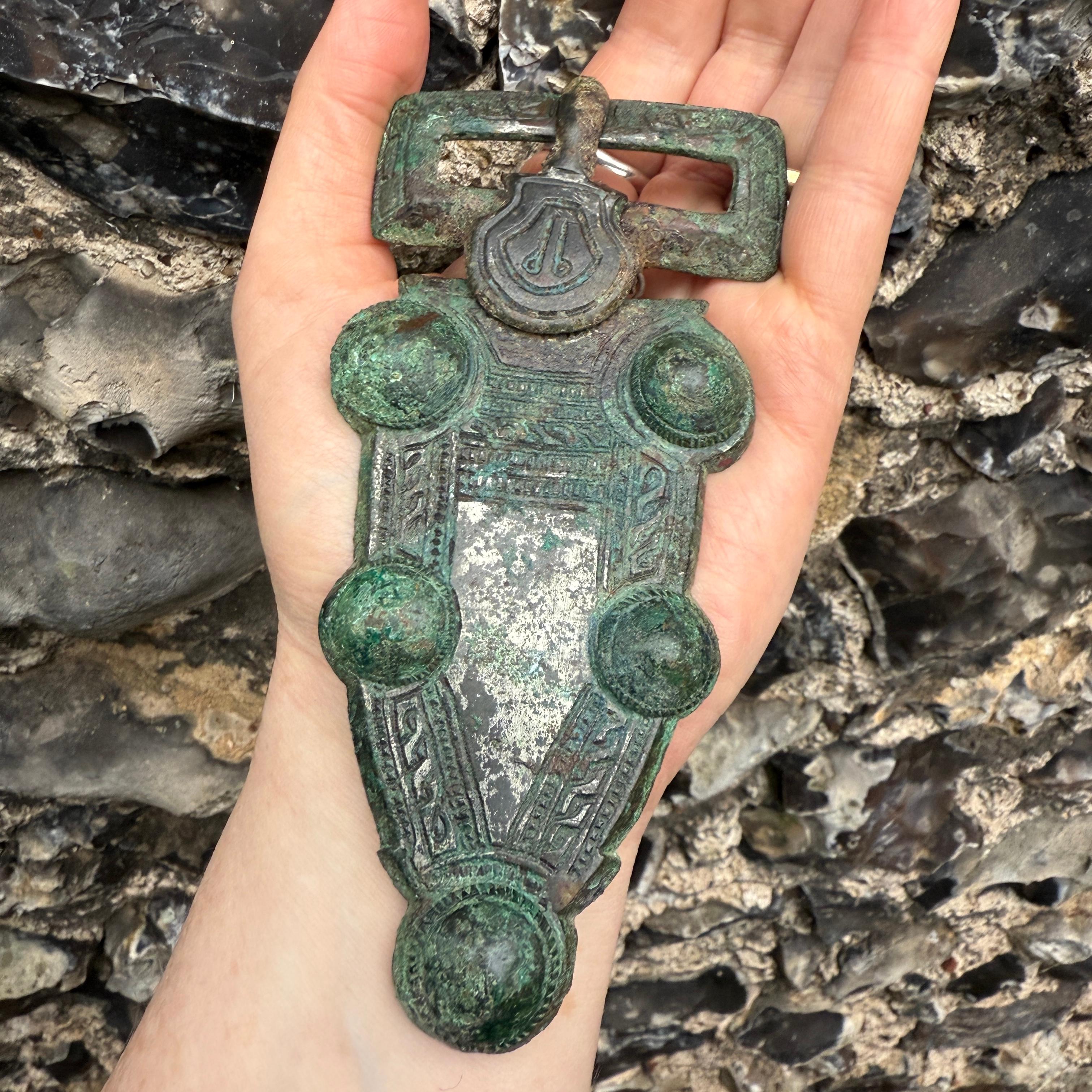 Merovingian Buckle and Trapezoidal Plate. Northern Gaul, circa 600–630 AD. For Sale 1