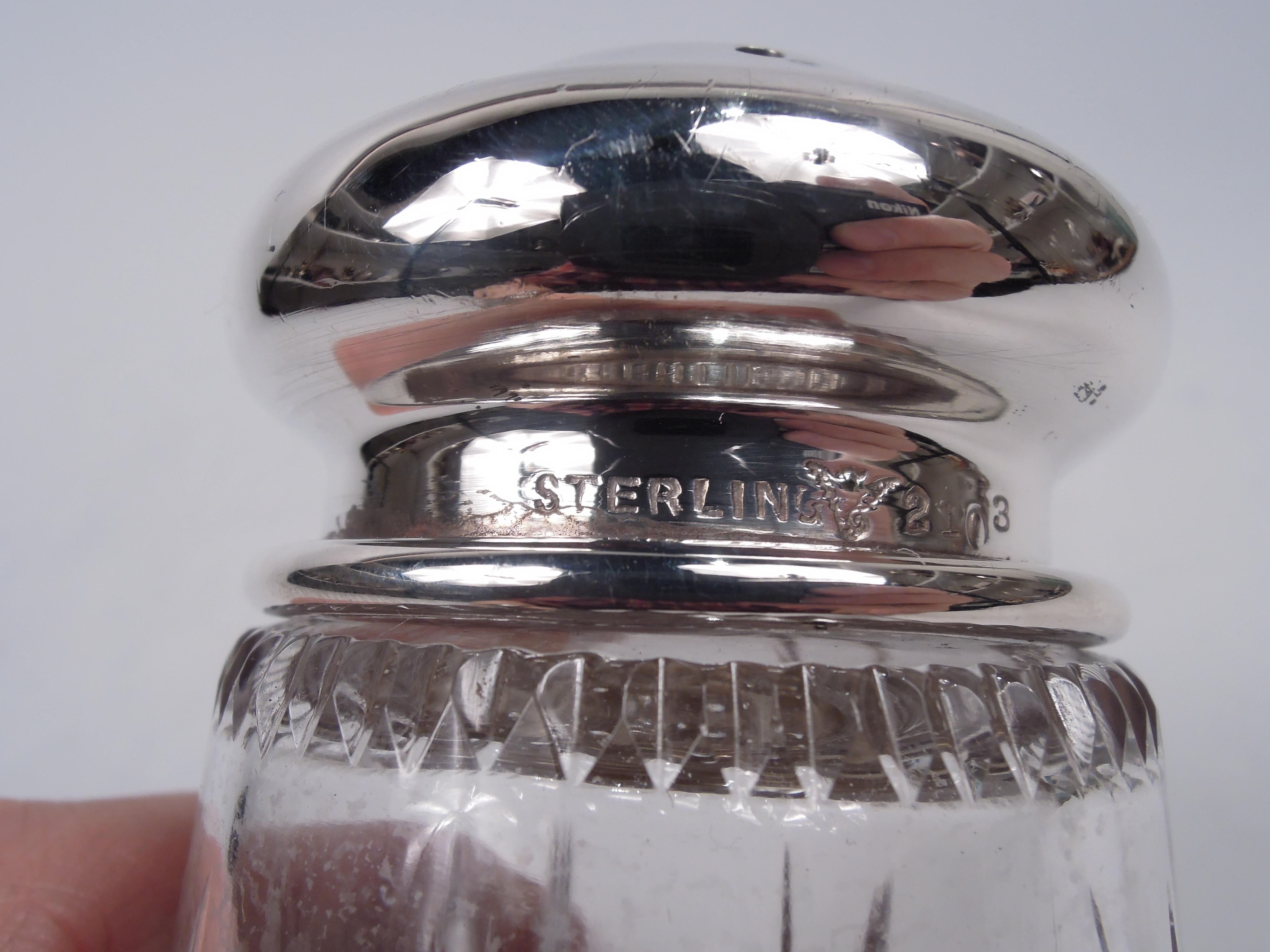 20th Century Merrill Shops Edwardian Sterling Silver and Cut-Glass Sugar Caster For Sale