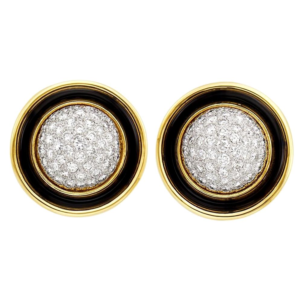 Merrin Gold Platinum Diamond Enamel Earrings For Sale