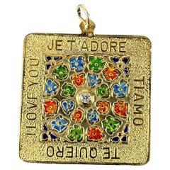 Merrin I Love You Pendentif breloque fleurs en or jaune 18 carats et émail avec diamants